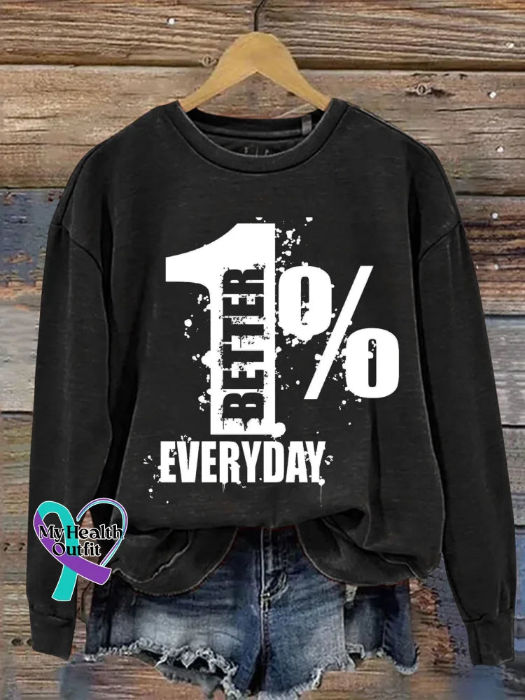 1% Better Everyday Print Casual Sweatshirt Black / S