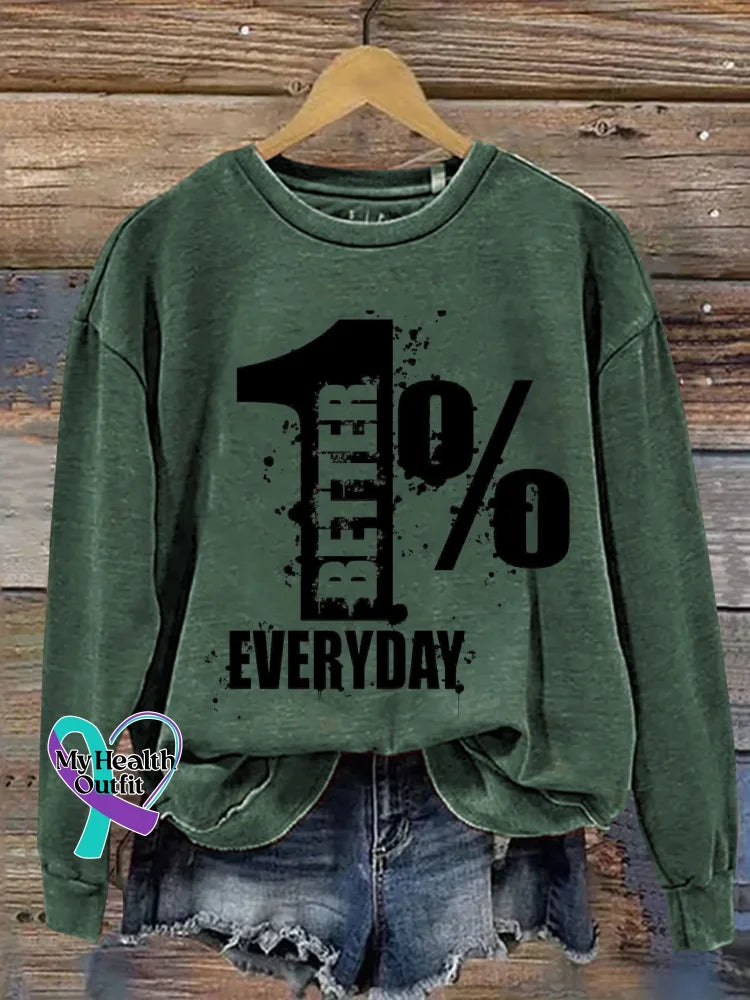 1% Better Everyday Print Casual Sweatshirt Green / S