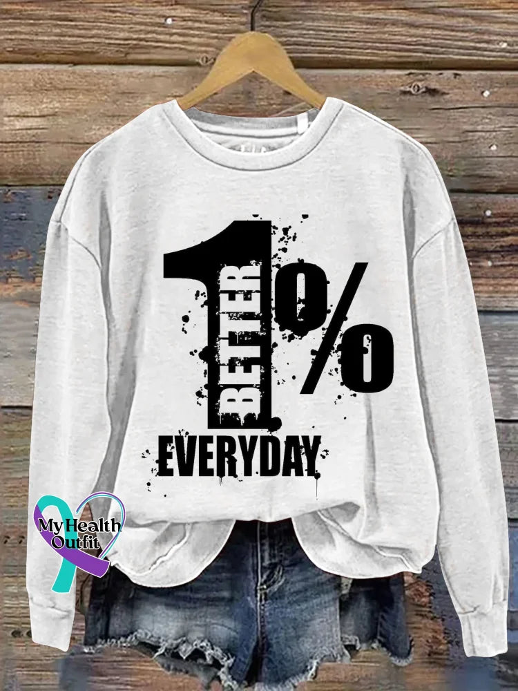 1% Better Everyday Print Casual Sweatshirt White / S