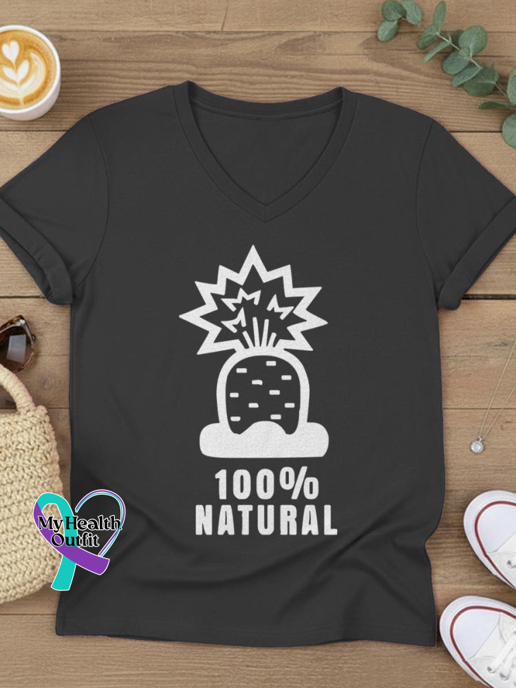 100% Nature Art V-neck Casual T-Shirt Black / S