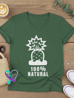 100% Nature Art V-neck Casual T-Shirt Green / S