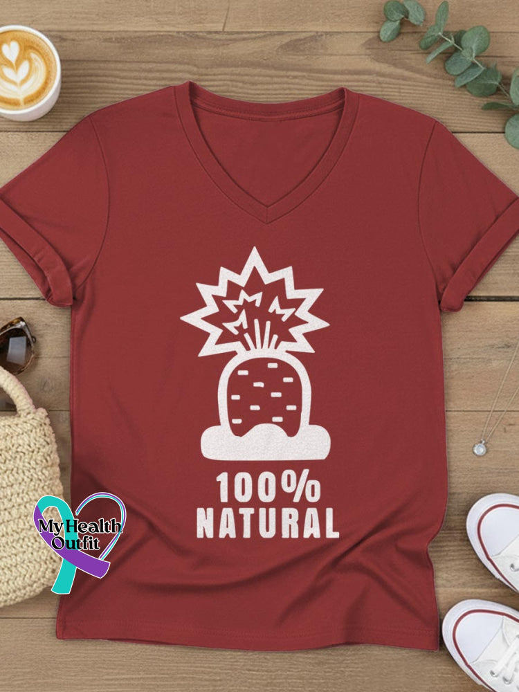 100% Nature Art V-neck Casual T-Shirt Red / S