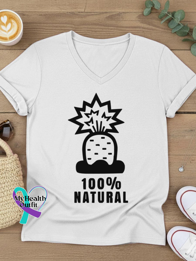 100% Nature Art V-neck Casual T-Shirt White / S