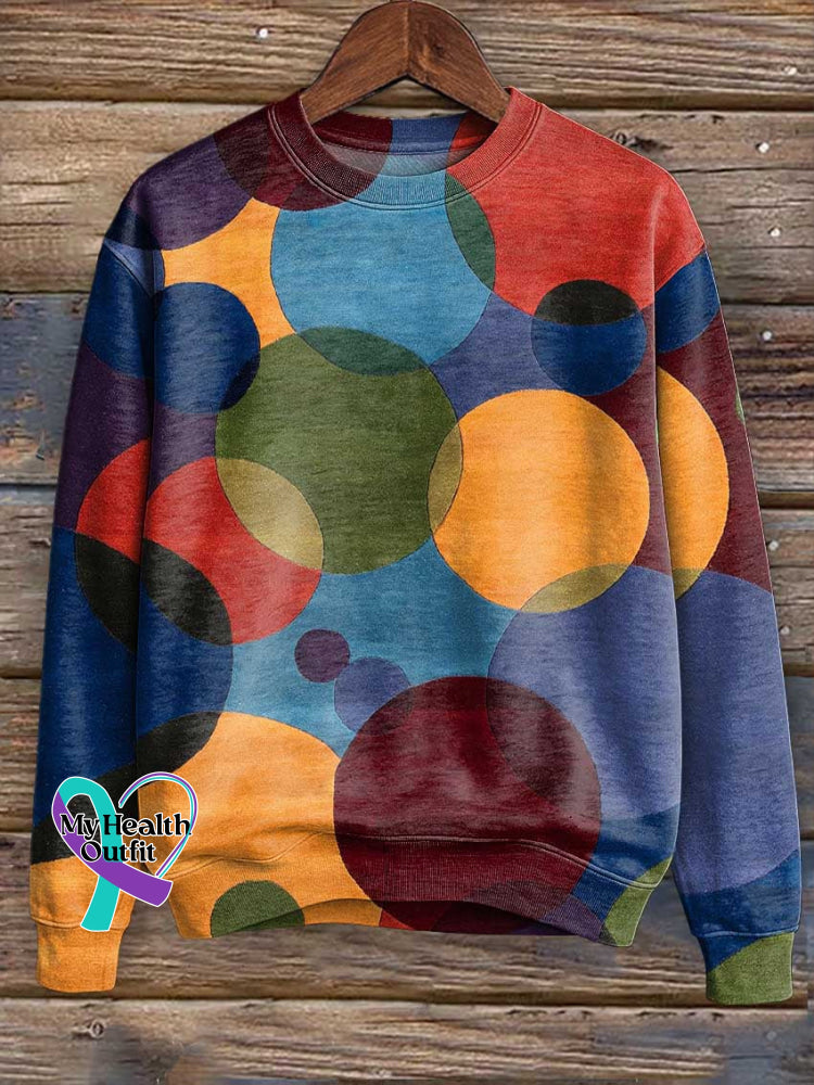 Abstract Circular Pattern Print Casual Sweatshirt Multicolor / S