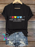 Accept Love Understand Autism Awareness V-neck Casual T-shirt Black / S