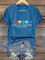 Accept Love Understand Autism Awareness V-neck Casual T-shirt Blue / S