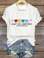 Accept Love Understand Autism Awareness V-neck Casual T-shirt White / S