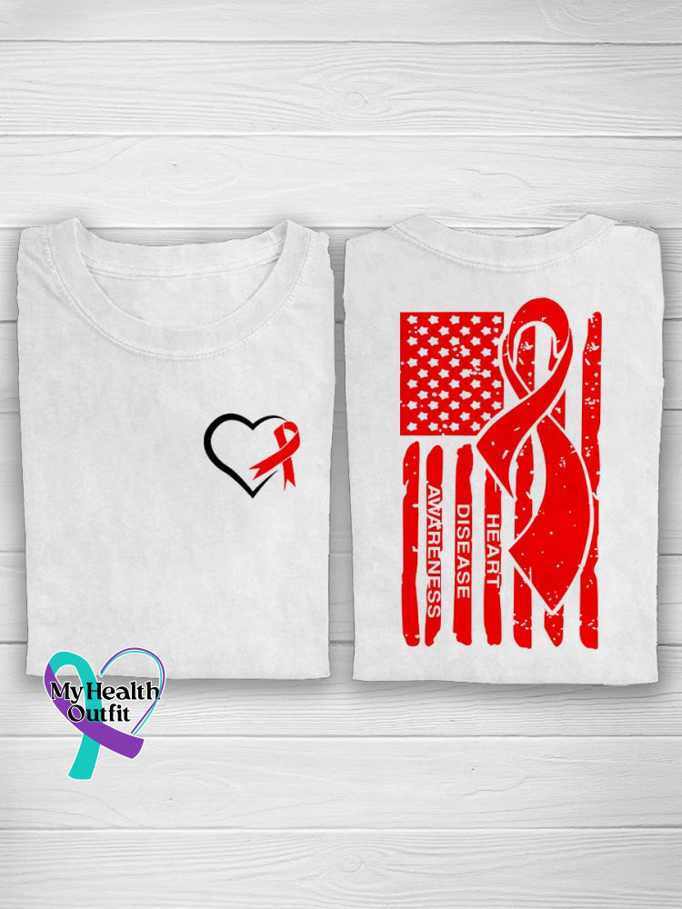 Aids Hiv Awareness Red Ribbon Flag Print Casual T-Shirt White / S