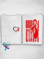 Aids Hiv Awareness Red Ribbon Flag Print Casual T-Shirt White / S