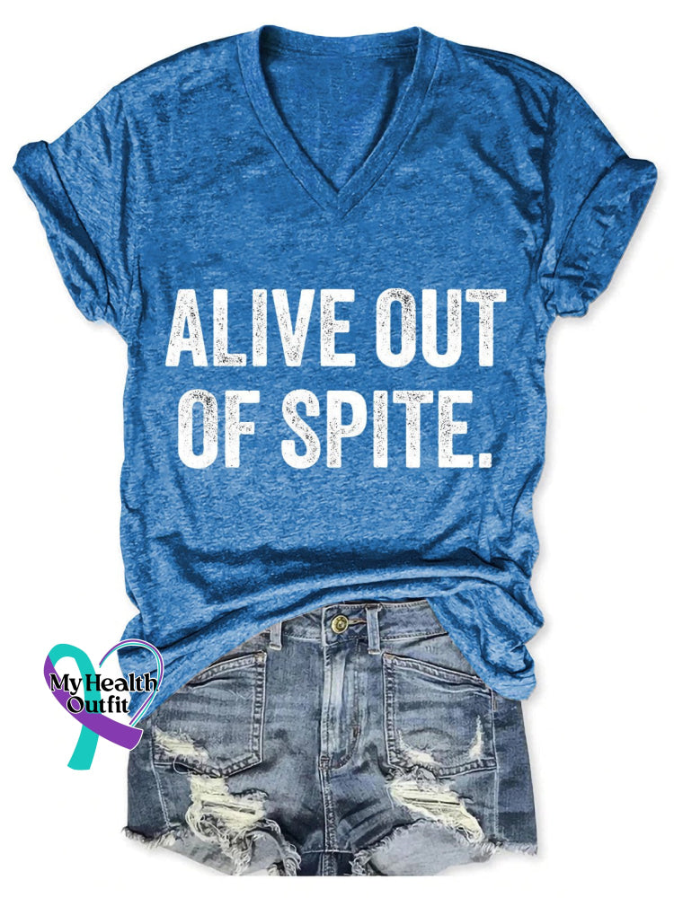 Alive Out Of Spite Mental Health Awareness Art Print Casual T-Shirt Blue / S