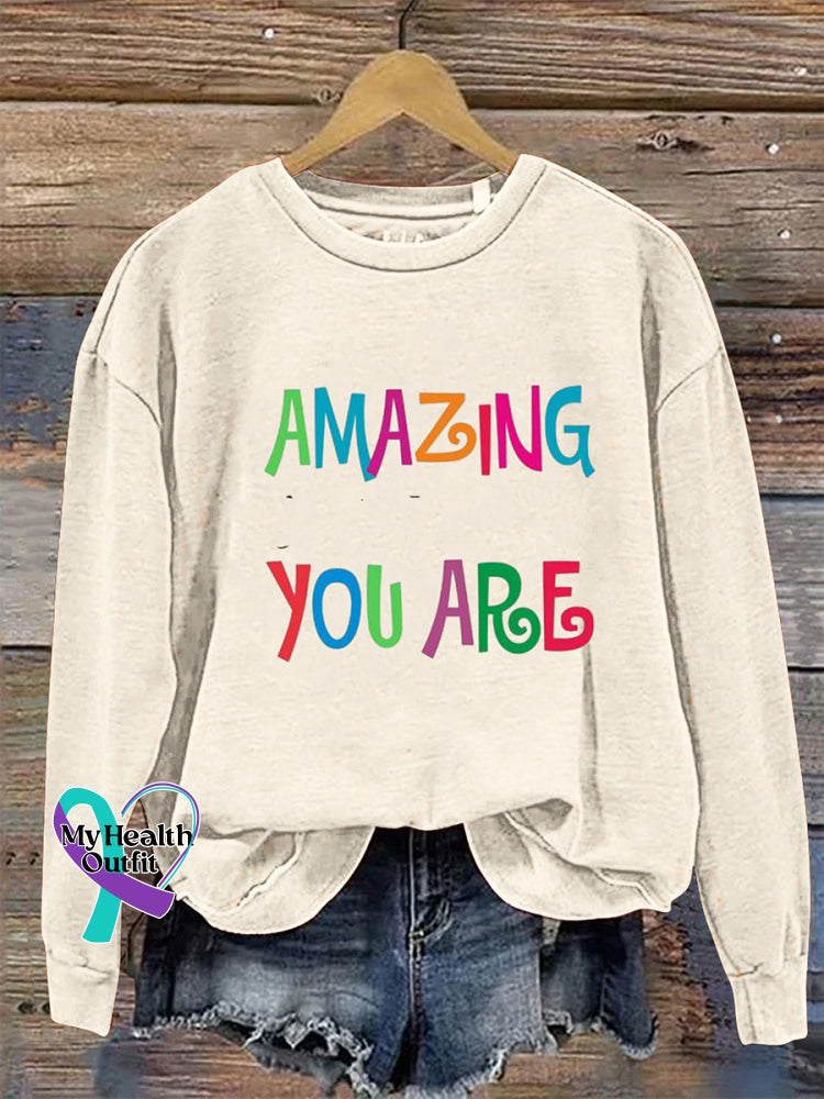 Amazing You Are Crew Neck Long Sleeve Sweatshirt Beige / S