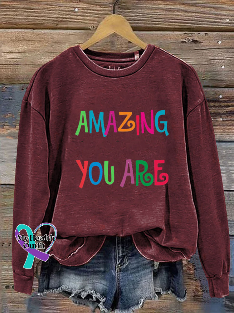 Amazing You Are Crew Neck Long Sleeve Sweatshirt Claret / S