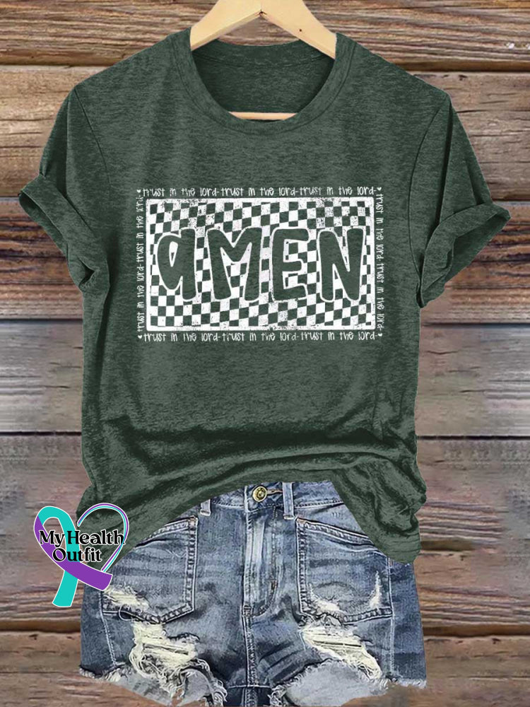 Amen Trust In The Lord Retro Christian Religious Bible Verse Jesus T-Shirt Green / S