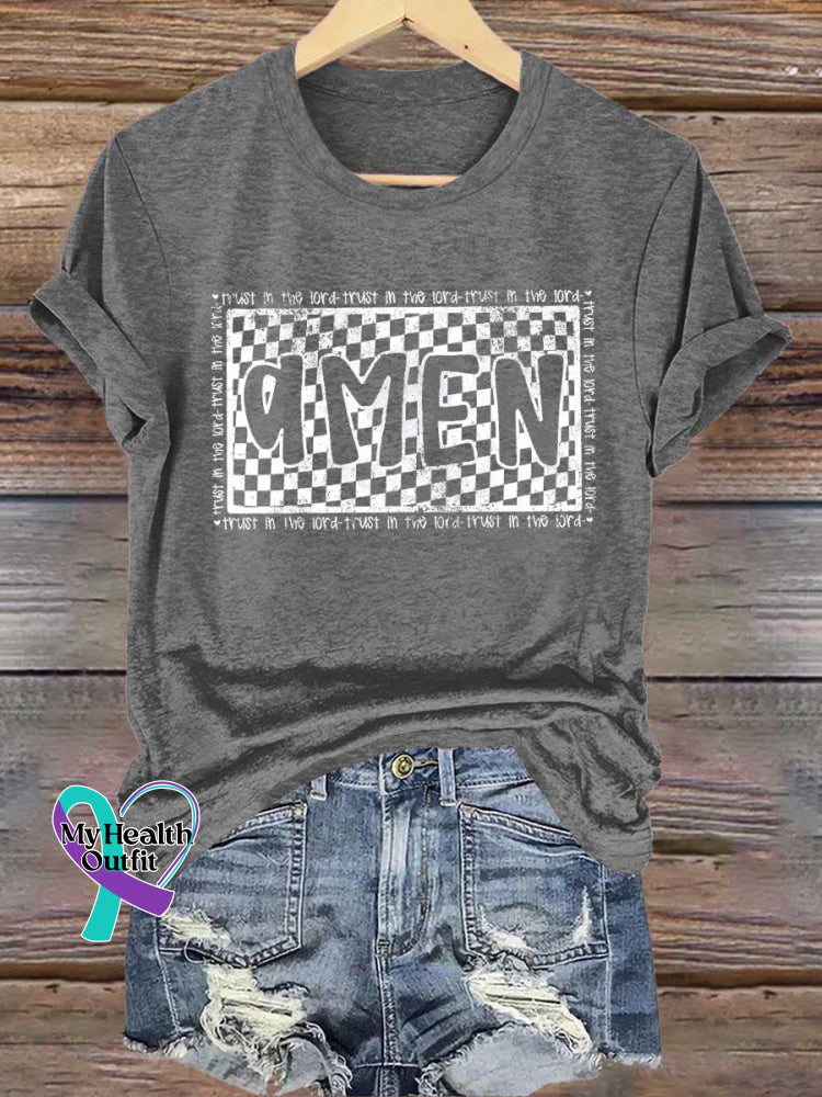 Amen Trust In The Lord Retro Christian Religious Bible Verse Jesus T-Shirt Grey / S