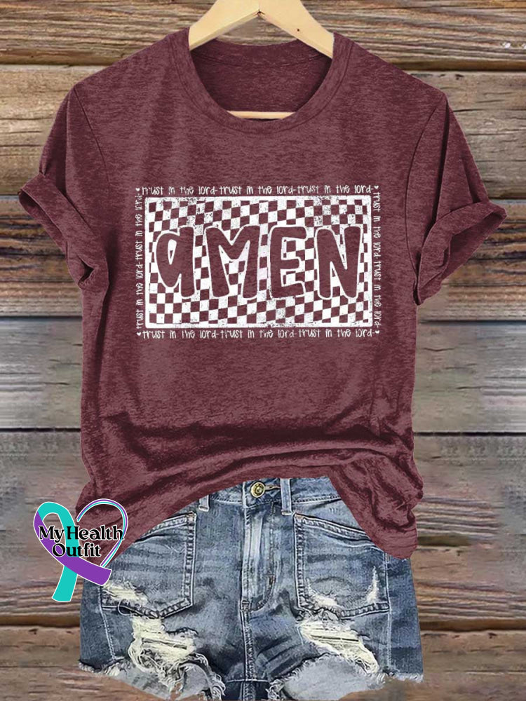Amen Trust In The Lord Retro Christian Religious Bible Verse Jesus T-Shirt Red / S