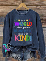Anything Be Kind Print Casual Sweatshirt Blue / S