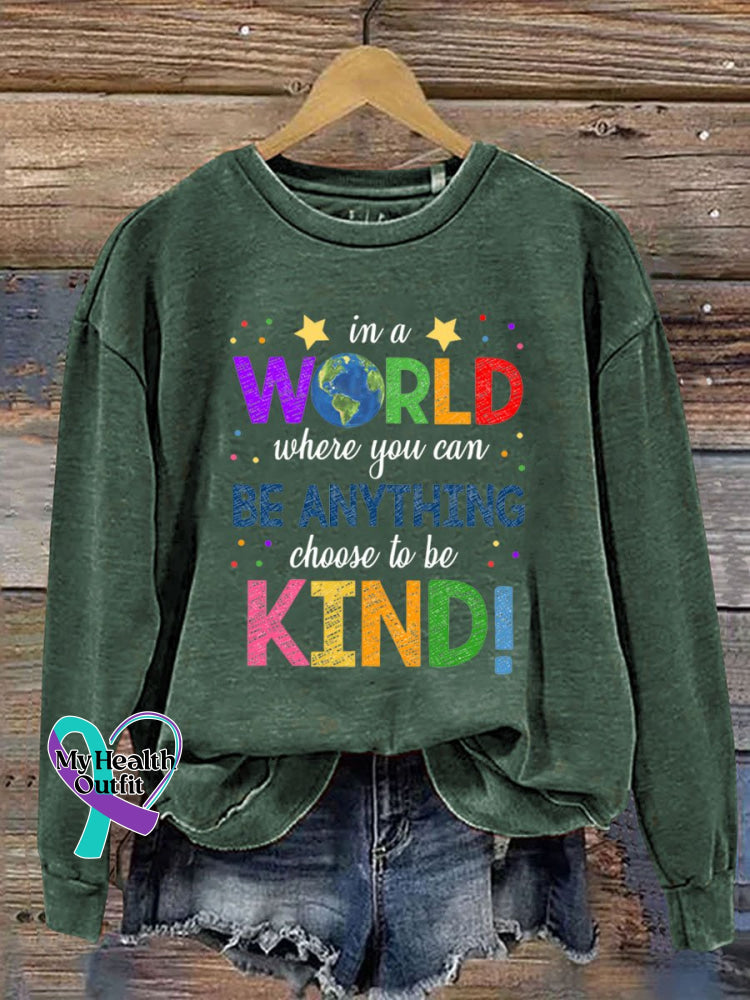 Anything Be Kind Print Casual Sweatshirt Green / S