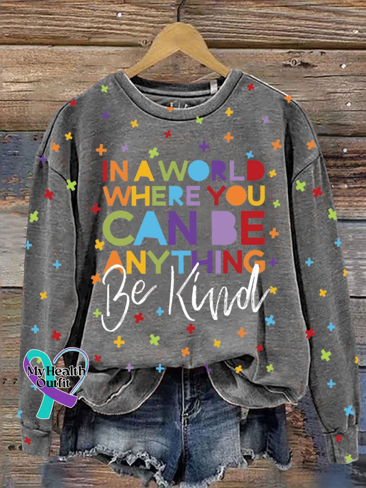 Anything Be Kind Print Casual Sweatshirt Grey / S