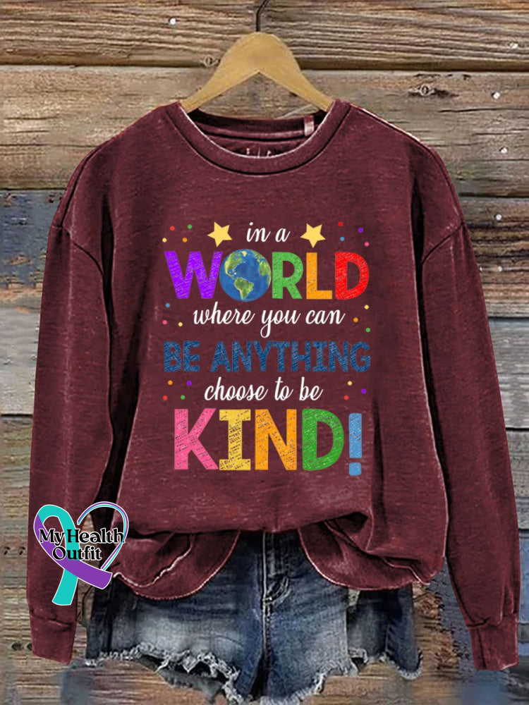 Anything Be Kind Print Casual Sweatshirt Red / S