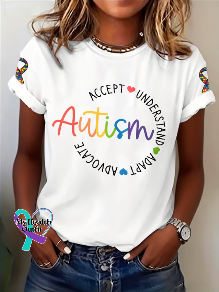 Autism Accept Understand Adapt Advocate Print T-shirt White / S