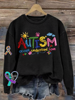 Autism Accept Understand Love Print Casual Sweatshirt Black / S