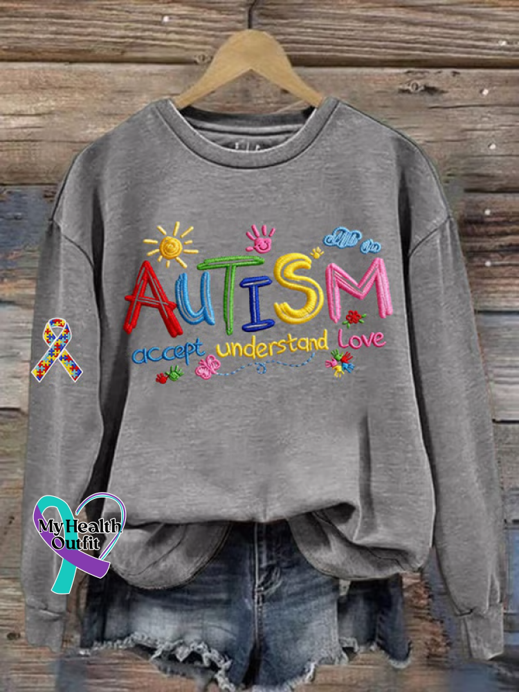 Autism Accept Understand Love Print Casual Sweatshirt Grey / S