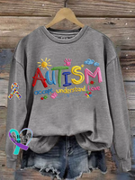 Autism Accept Understand Love Print Casual Sweatshirt Grey / S