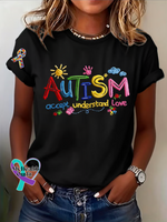Autism Accept Understand Love Print T-shirt Black / S