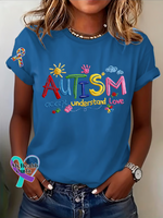 Autism Accept Understand Love Print T-shirt Blue / S