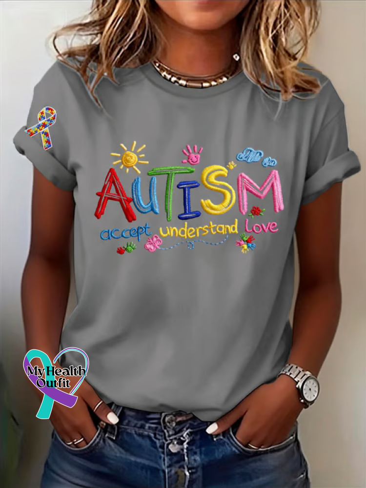 Autism Accept Understand Love Print T-shirt Grey / S