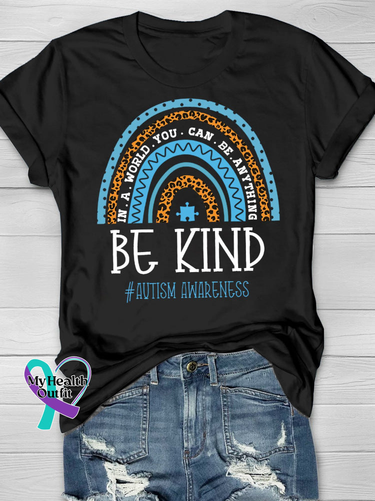 Autism Awareness Be Kind Printing T-Shirt Black / S