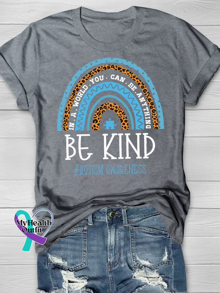 Autism Awareness Be Kind Printing T-Shirt Grey / S