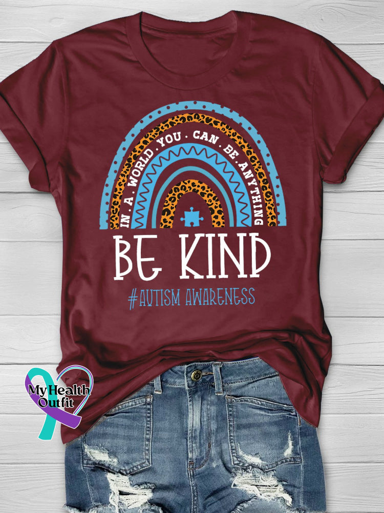Autism Awareness Be Kind Printing T-Shirt Red / S