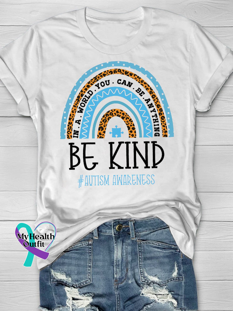 Autism Awareness Be Kind Printing T-Shirt White / S