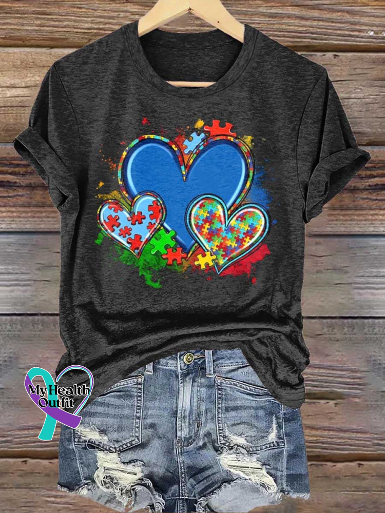 Autism Awareness Heart T-shirt Black / S