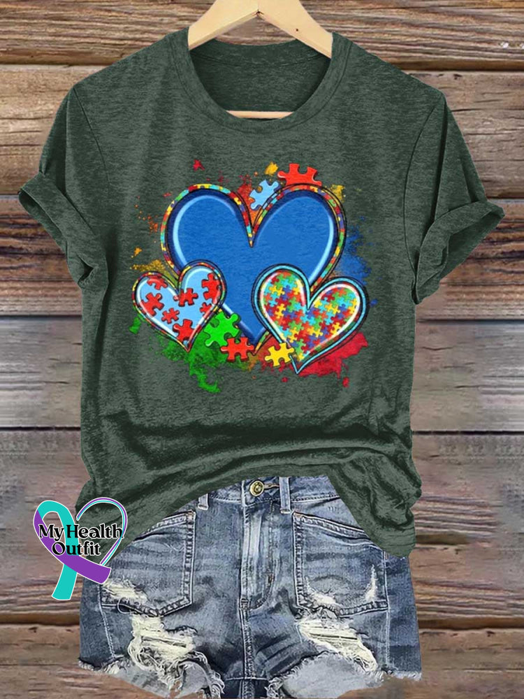 Autism Awareness Heart T-shirt Green / S