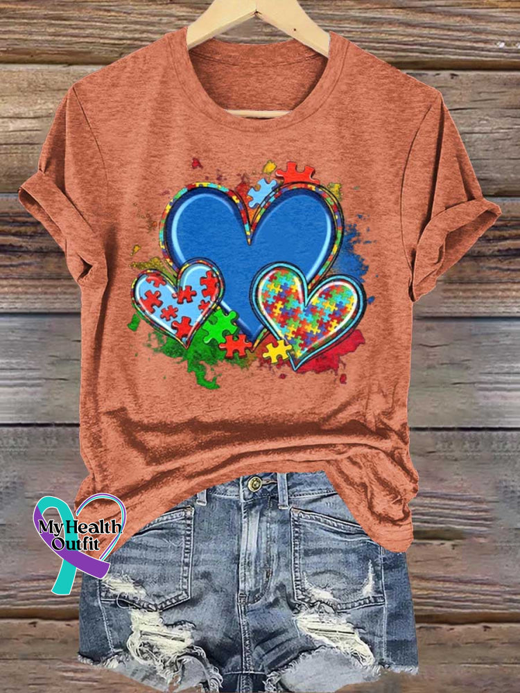 Autism Awareness Heart T-shirt Orange / S