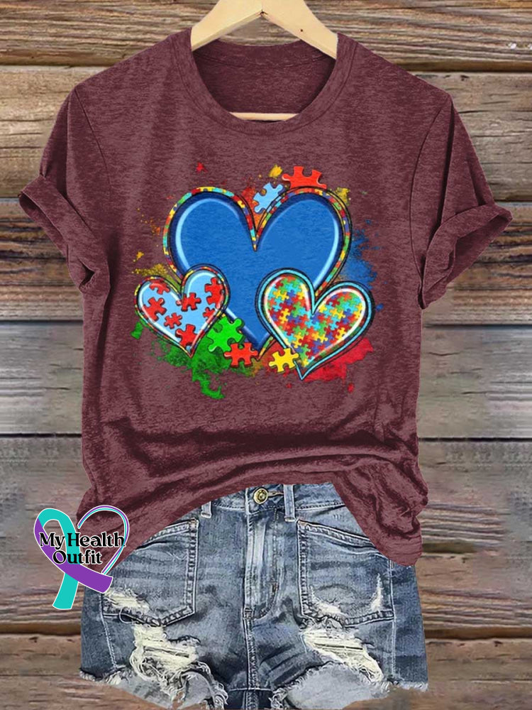 Autism Awareness Heart T-shirt Red / S