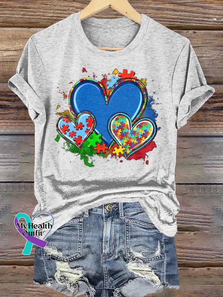 Autism Awareness Heart T-shirt White / S