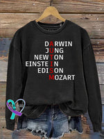 Autism Awareness Monogram Print Casual Sweatshirt Black / S