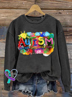 Autism Awareness Print Casual Sweatshirt Black / S