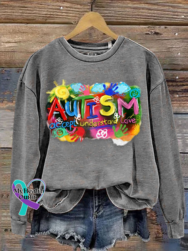 Autism Awareness Print Casual Sweatshirt Grey / S
