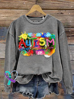 Autism Awareness Print Casual Sweatshirt Grey / S