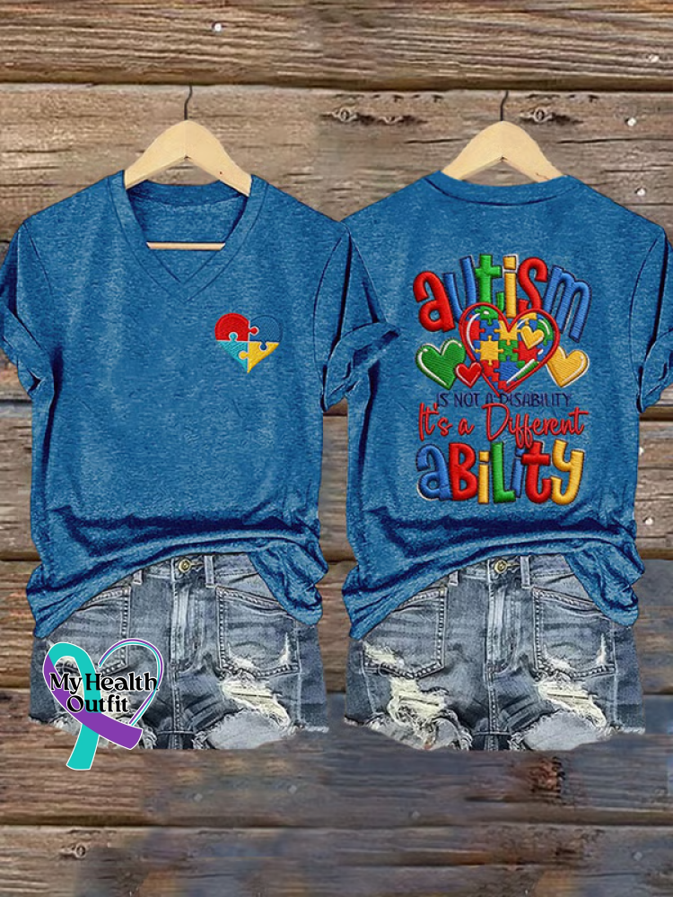 Autism Awareness V-neck Casual T-shirt Blue / S