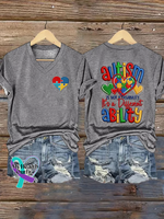 Autism Awareness V-neck Casual T-shirt Grey / S