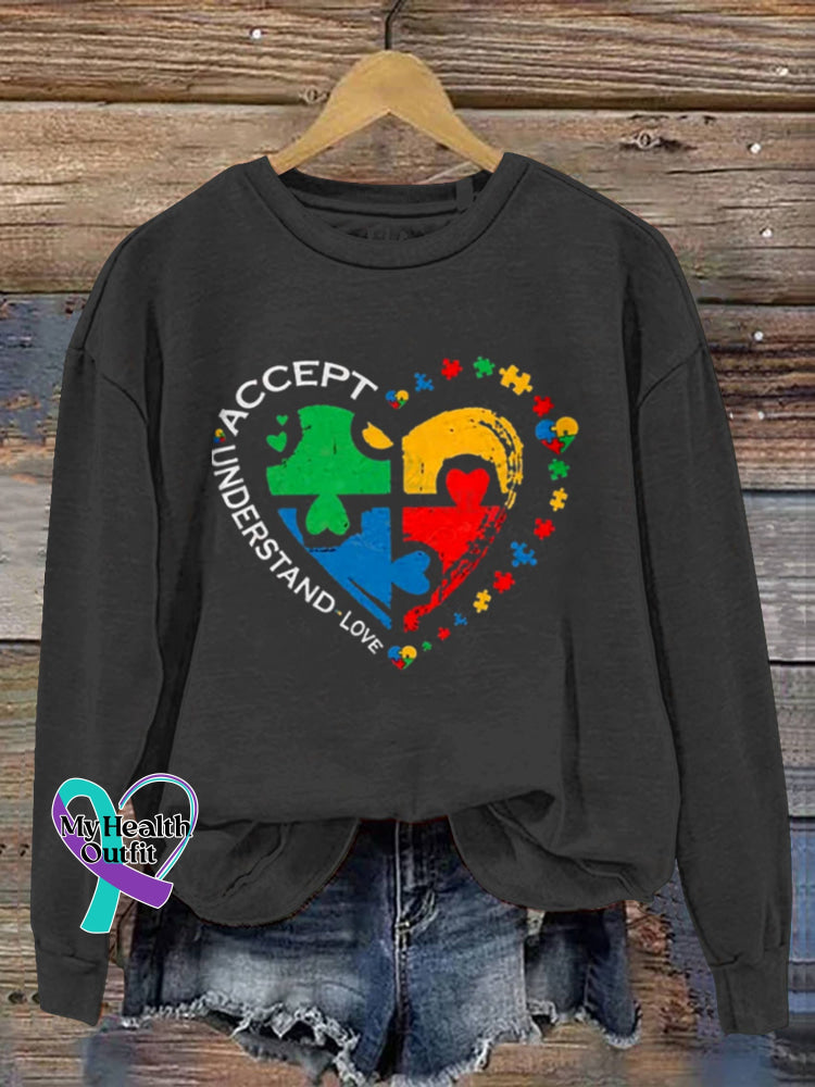 Autism Awareness Vintage Art Print Casual Sweatshirt Black / S
