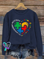 Autism Awareness Vintage Art Print Casual Sweatshirt Blue / S