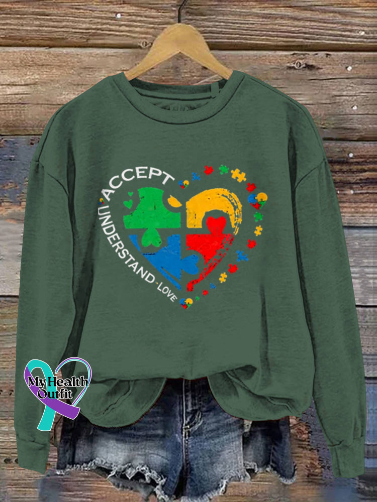 Autism Awareness Vintage Art Print Casual Sweatshirt Green / S