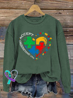 Autism Awareness Vintage Art Print Casual Sweatshirt Green / S