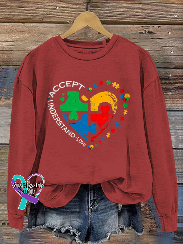 Autism Awareness Vintage Art Print Casual Sweatshirt Red / S